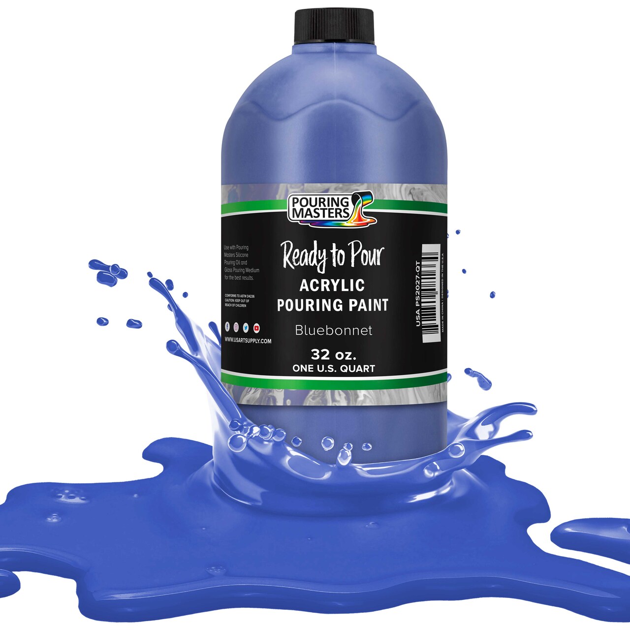 Pouring Masters Bluebonnet Ready to Pour Acrylic Pouring Paint - Premium 32-Ounce Pre-Mixed Fluid Acrylic Paint - Fluid Art Supplies for Canvas, Wood, Paper, Tile & Rocks